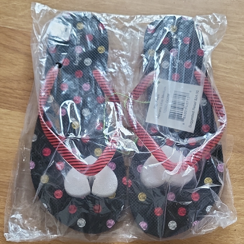 Nwt Vera Bradley Havana Polka Dot Flip Flops Size Med.7/8